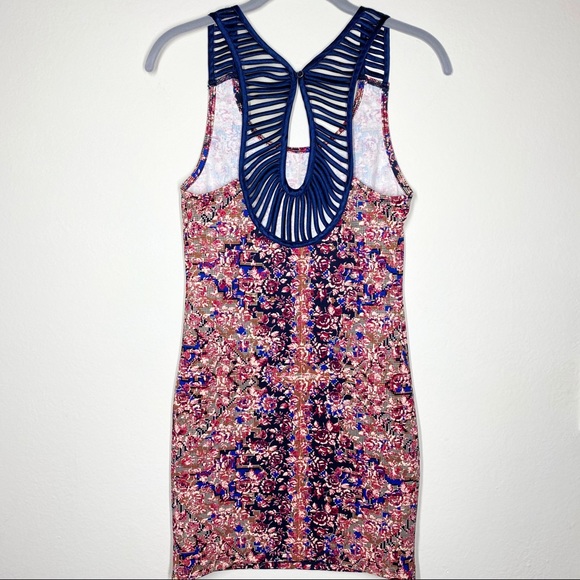 Free People Digital Damsel Open Back Bodycon Mini Dress Pink Blue Floral Size XS - Picture 7 of 16